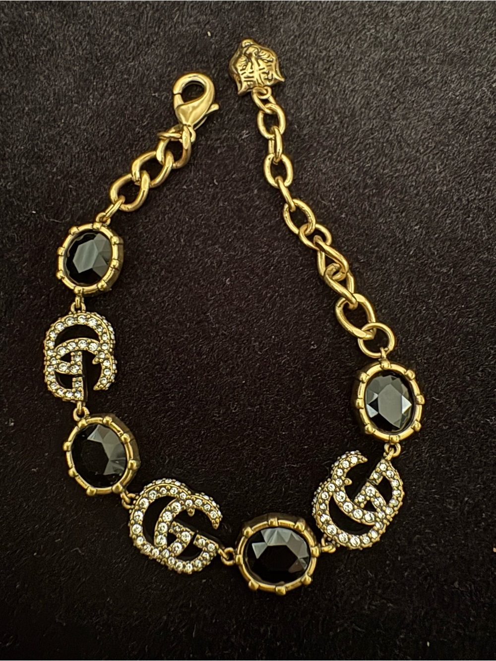 Brand new Gucci Gold-Tone Bracelet with Black Stones and Crystal Accents